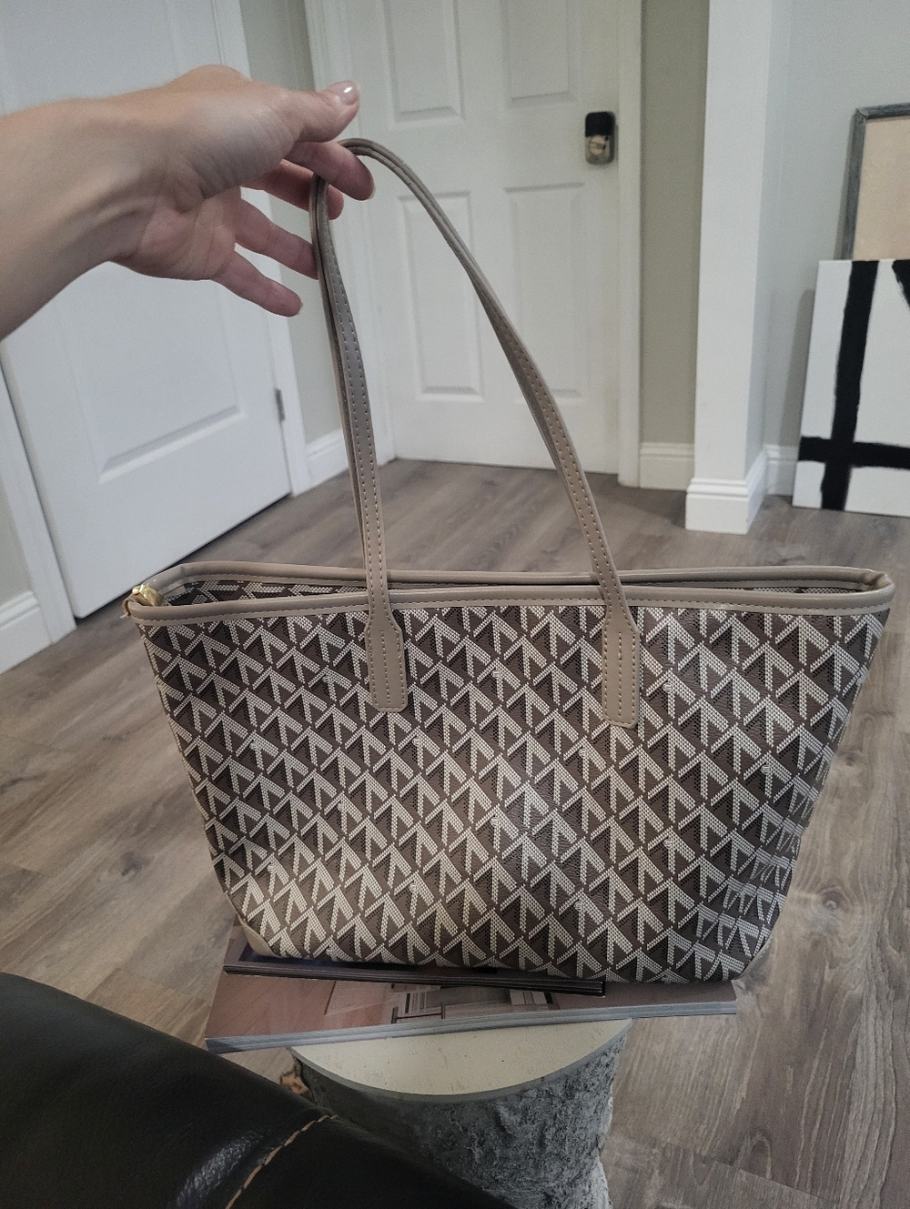 grey tote bag with zipper